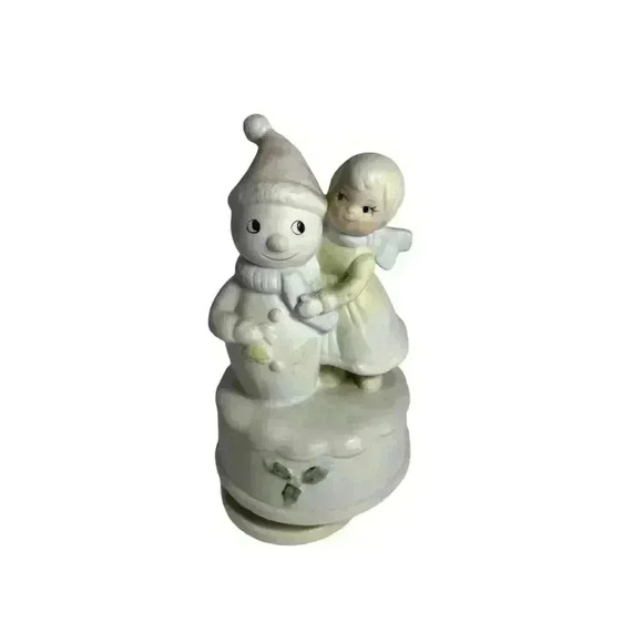unknown Other - Musical Christmas Porcelain Bisque Girl with Snowman Figurine - Jingle Bells